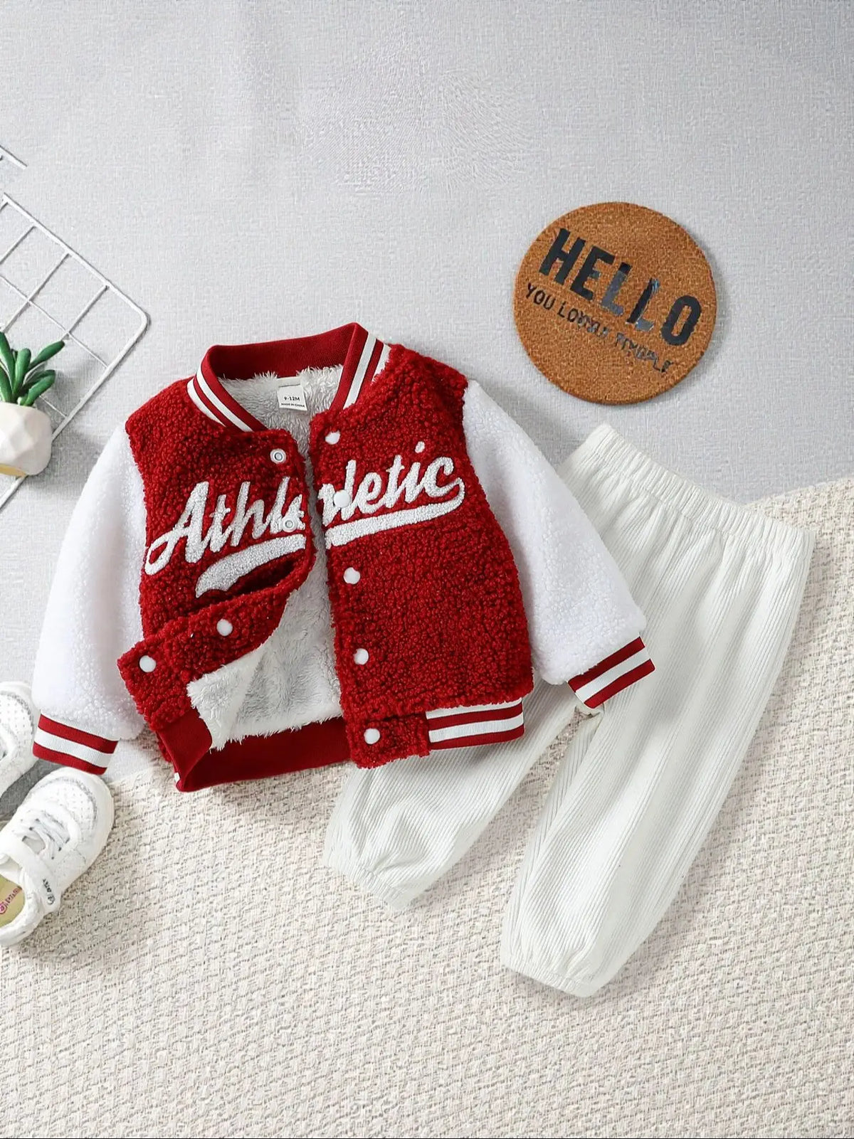 Set Giacca in Peluche e Pantaloni da Bambina – 3 Mesi–3 Anni