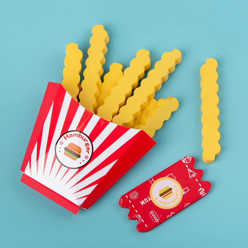 Set de juego de hamburguesas y patatas fritas.