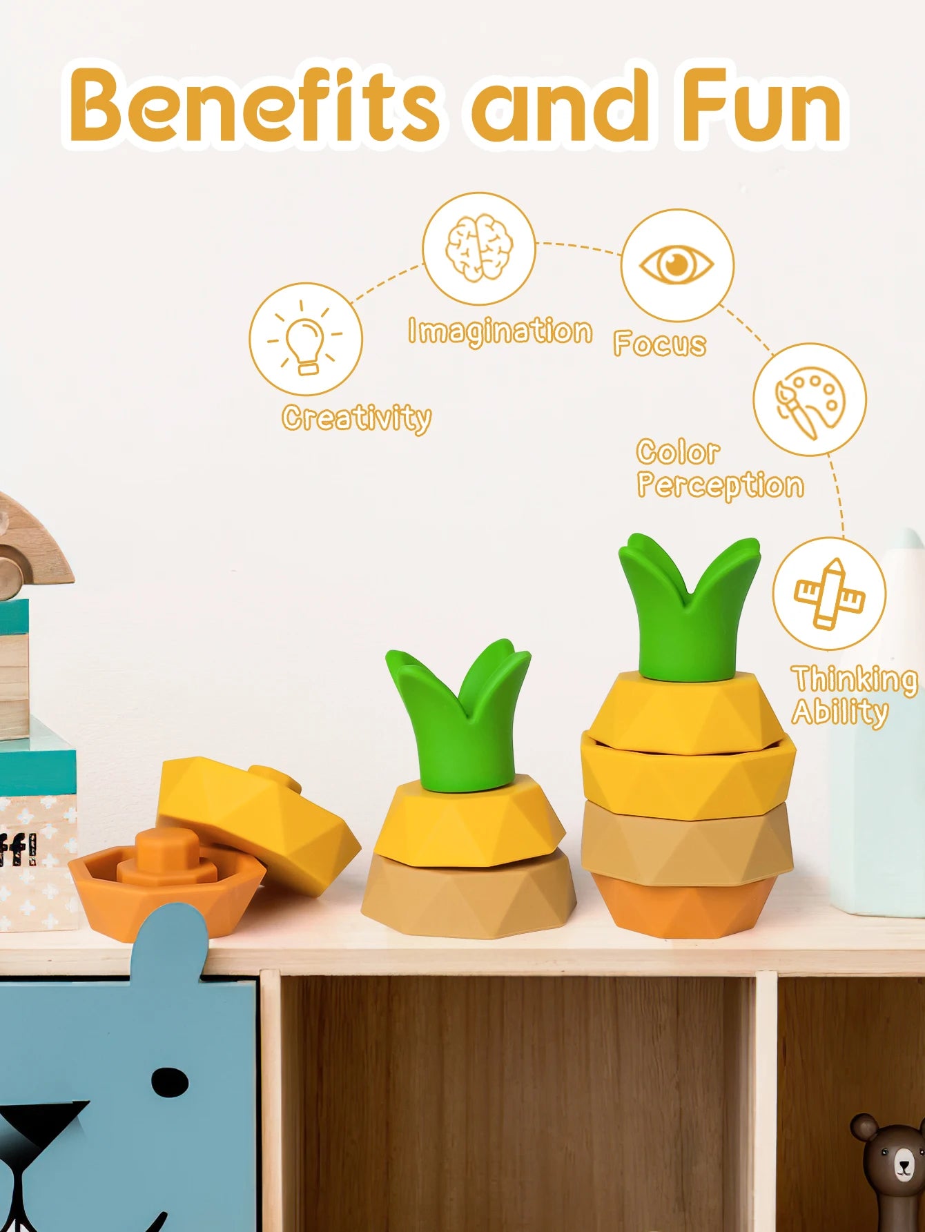 Puzzle 3D pezzi impilabili frutta in silicone per bambini multivariante