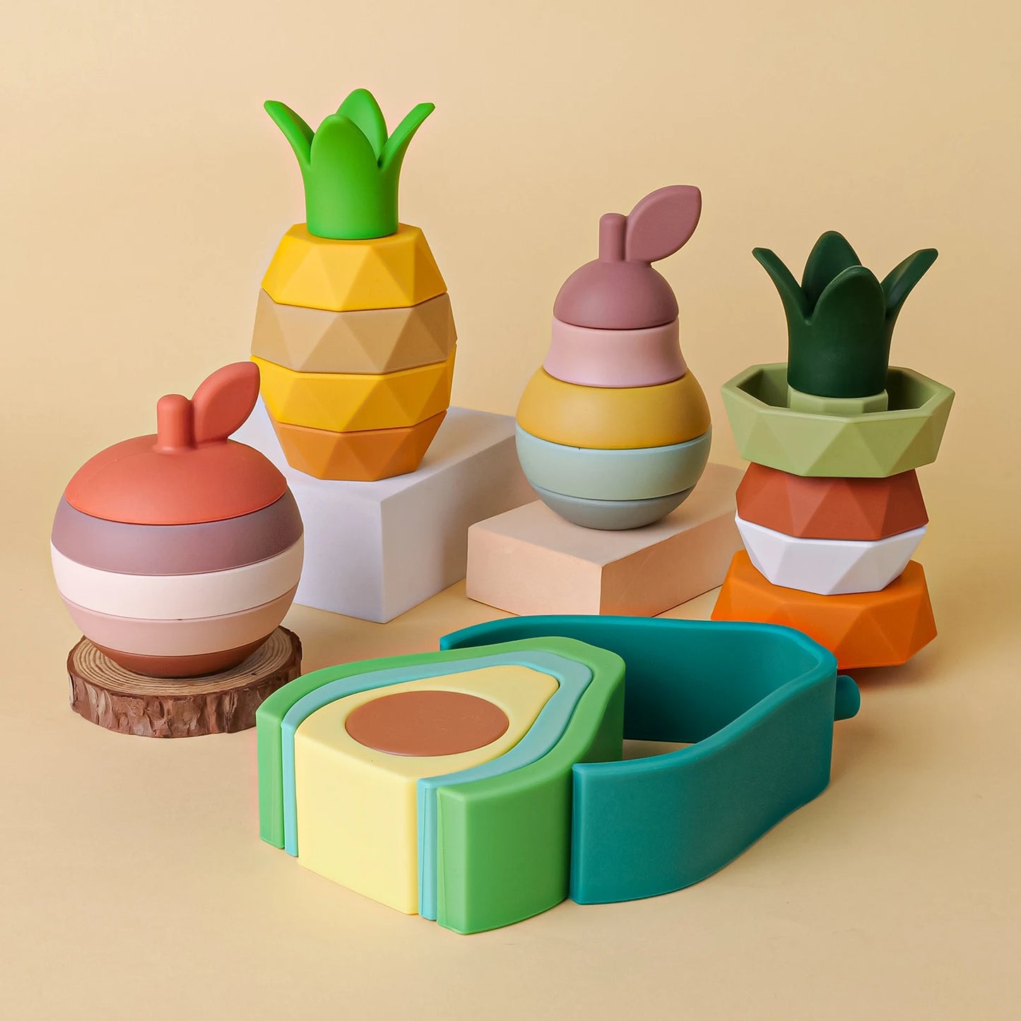 Puzzle 3D pezzi impilabili frutta in silicone per bambini multivariante
