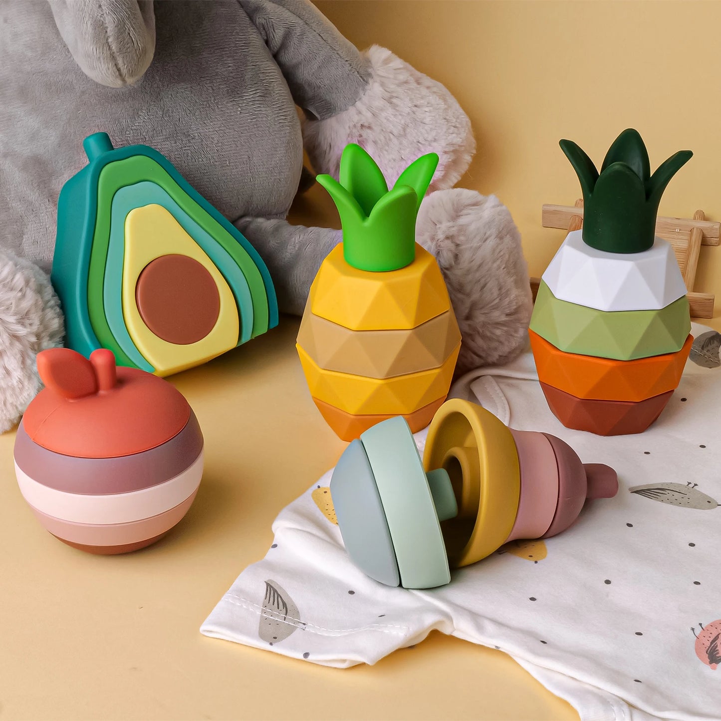 Puzzle 3D pezzi impilabili frutta in silicone per bambini multivariante