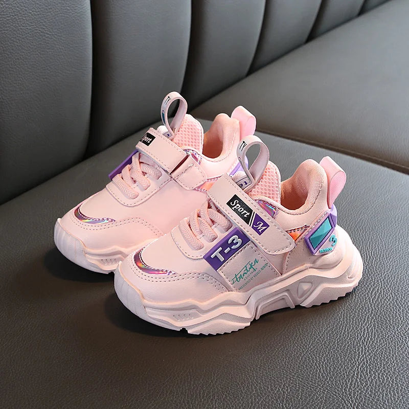 Scarpe Sportive in Ecopelle con Stringhe e Velcro per Bambini