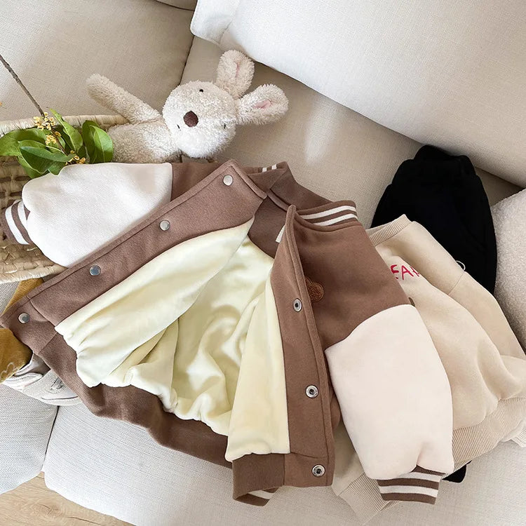 Veste polaire style collège pour enfants avec ours en peluche