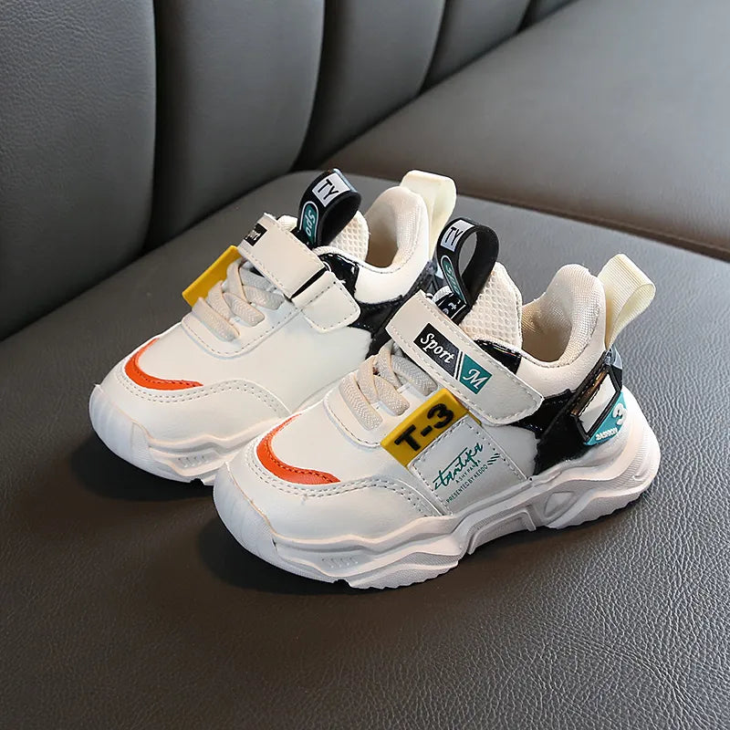 Scarpe Sportive in Ecopelle con Stringhe e Velcro per Bambini