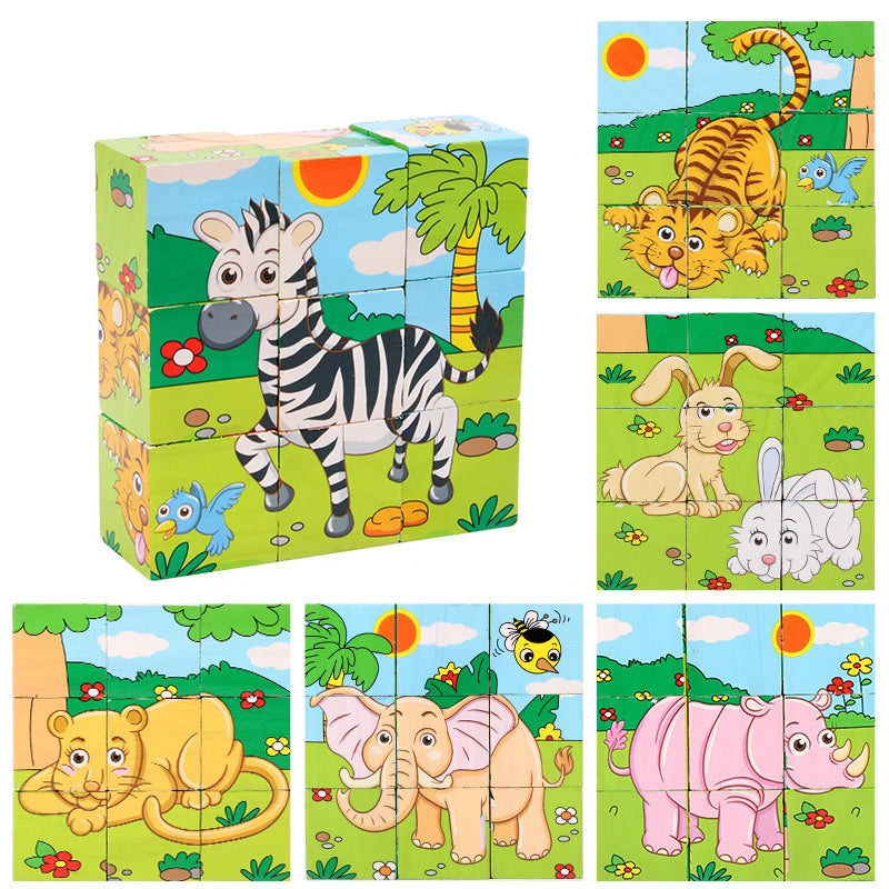 Puzzle de cubes en bois multivariés 6 en 1 pour enfants
