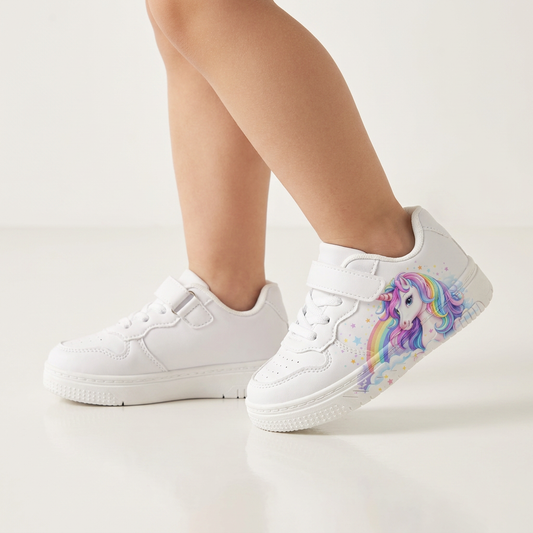 Sneakers Unicorno Arcobaleno e Nuvole per Bambini – 2–12 Anni