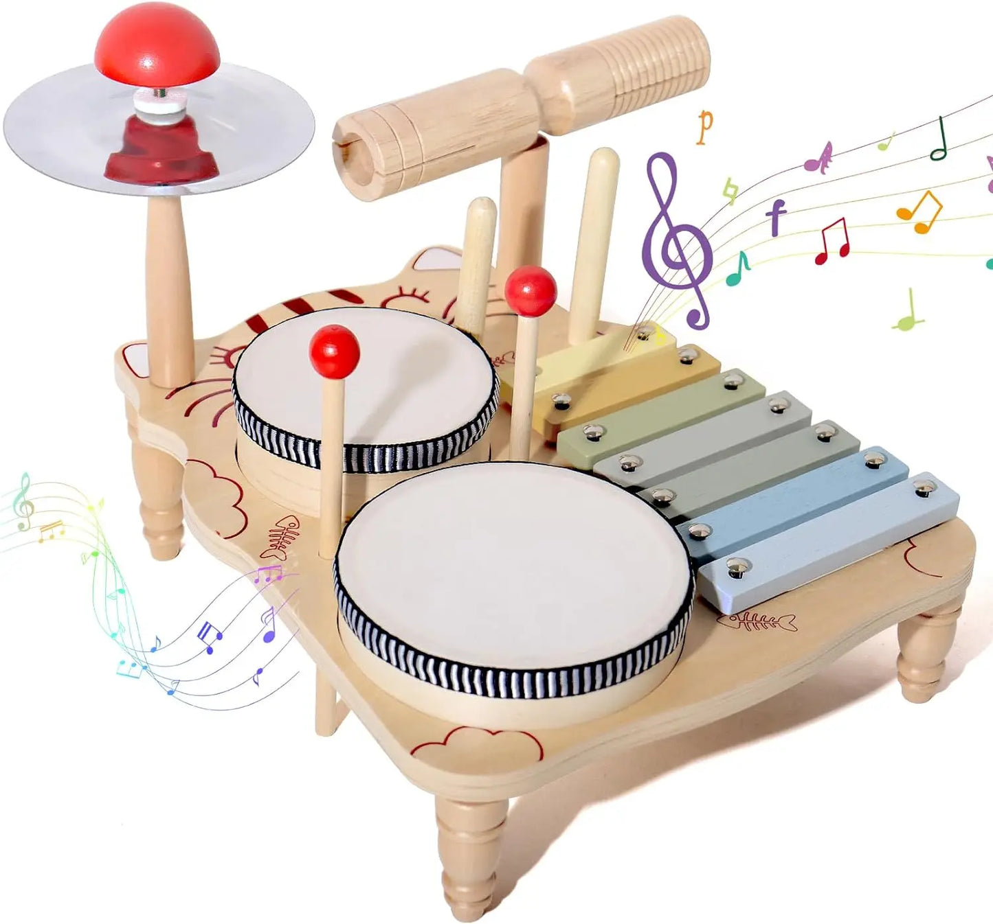 Set percussioni giocattolo Montessori in legno per bambini multivariante