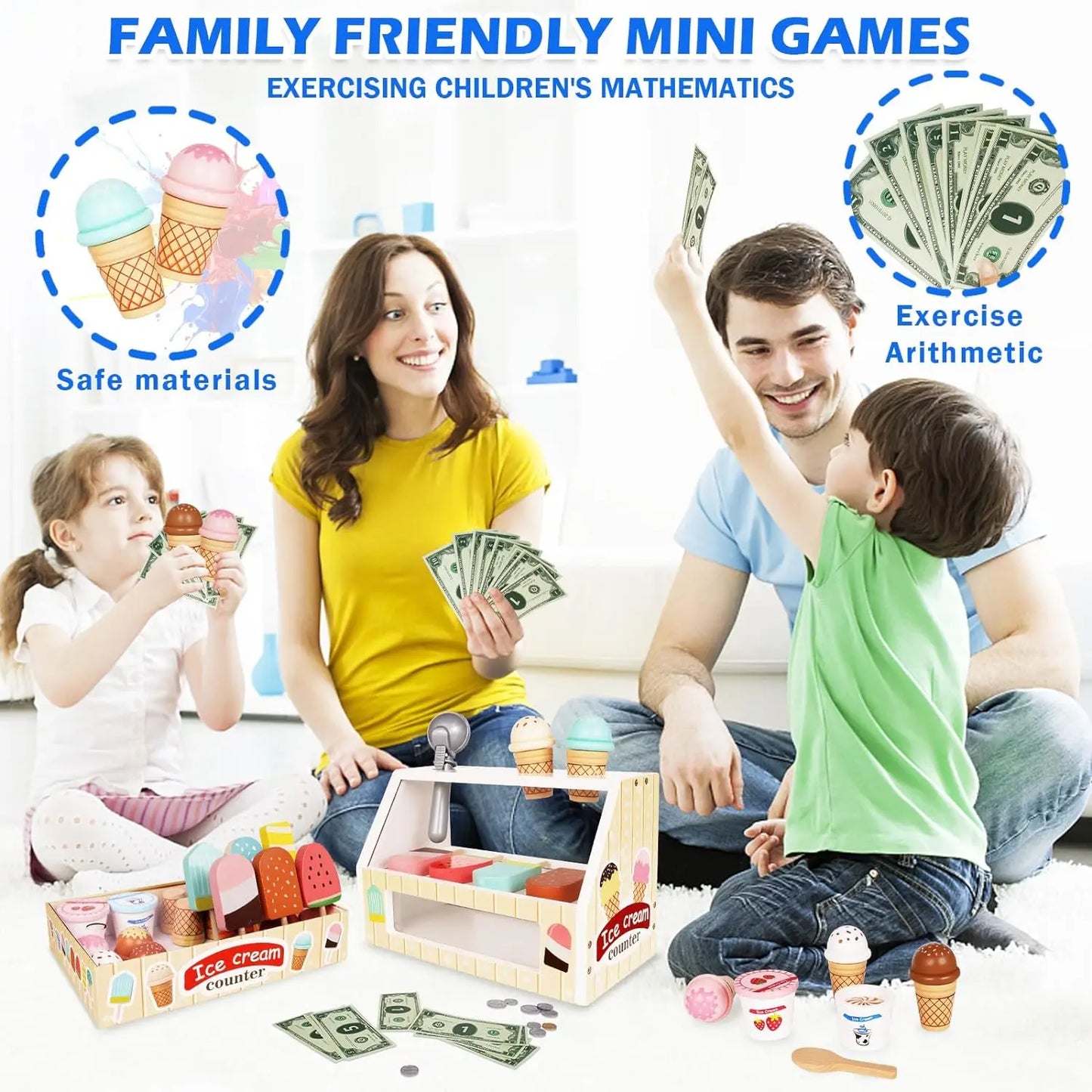 Set gelateria giocattolo montessori in legno per bambini multivariante