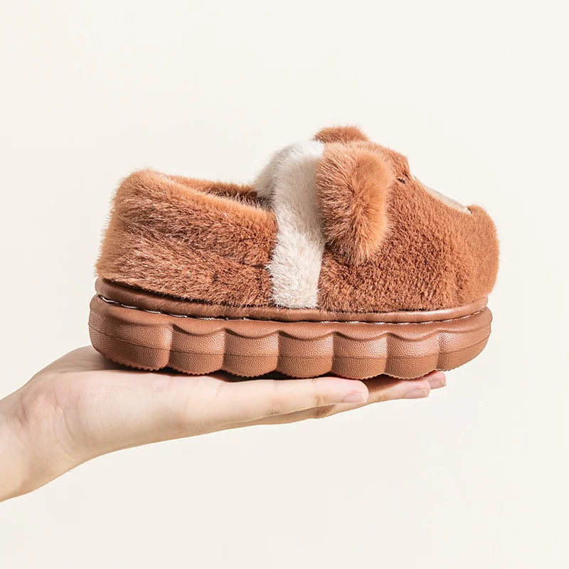 Chaussons antidérapants en forme d'animal, chauds et poilus