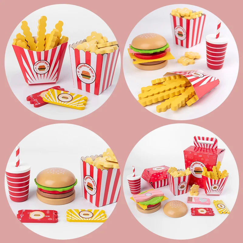 Set de juego de hamburguesas y patatas fritas.