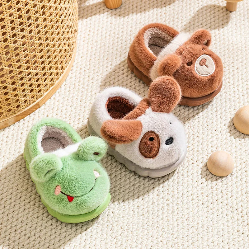 Chaussons antidérapants en forme d'animal, chauds et poilus