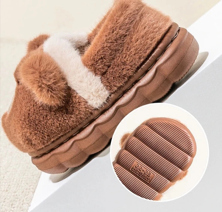 Chaussons antidérapants en forme d'animal, chauds et poilus