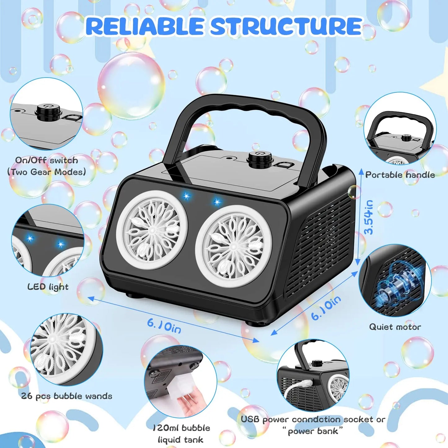 Macchina sparabolle portatile USB per feste con LED multivariante
