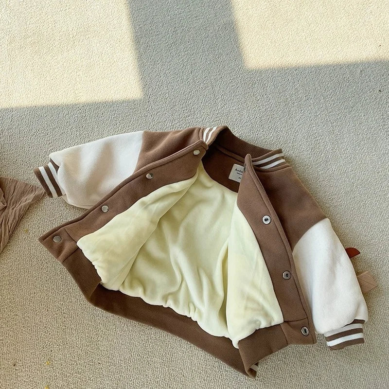Veste polaire style collège pour enfants avec ours en peluche