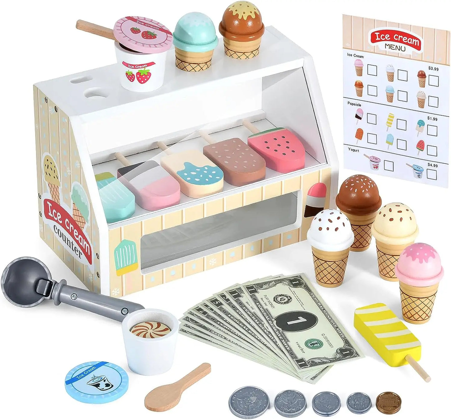 Set gelateria giocattolo montessori in legno per bambini multivariante