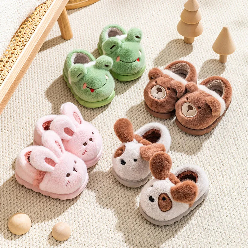 Chaussons antidérapants en forme d'animal, chauds et poilus