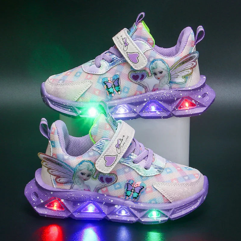 Chaussures de sport respirantes avec LED de dessin animé pour enfants