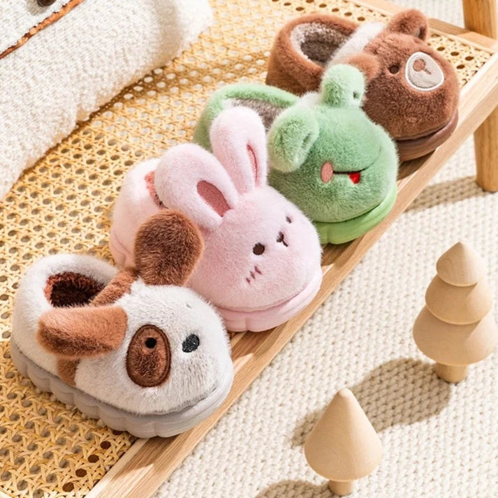 Chaussons antidérapants en forme d'animal, chauds et poilus