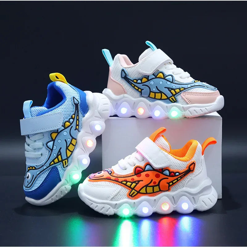 Scarpe da corsa traspiranti Dinosauro con LED per bambini Multivariante