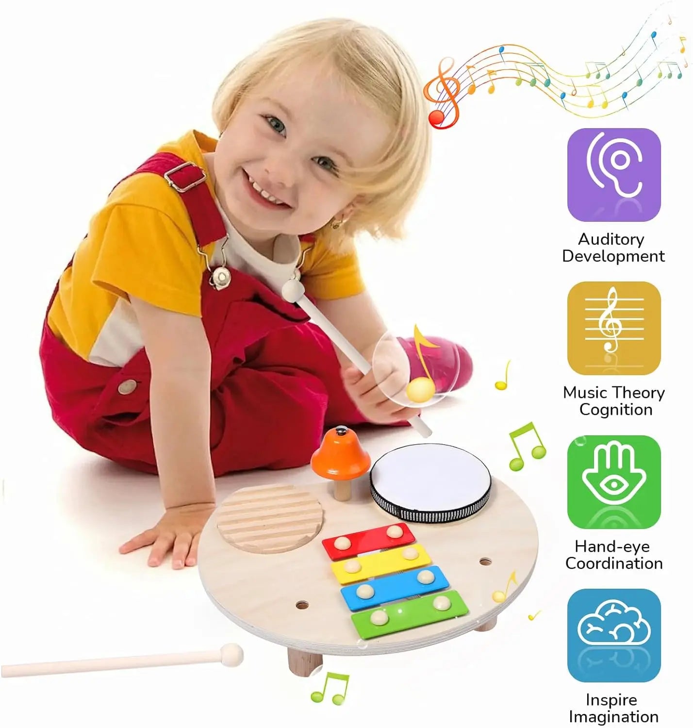 Set percussioni giocattolo Montessori in legno per bambini multivariante