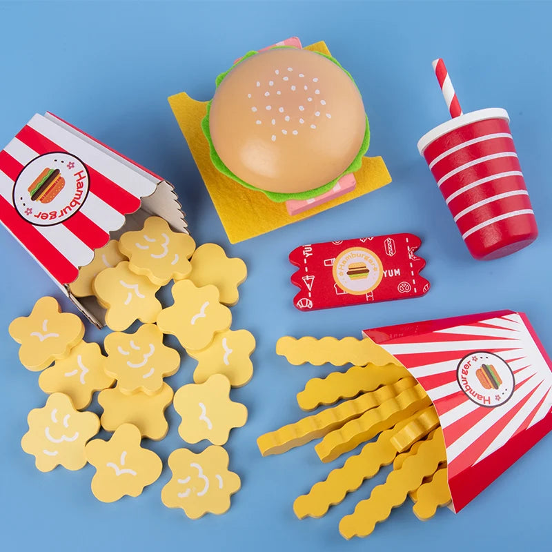 Set de juego de hamburguesas y patatas fritas.