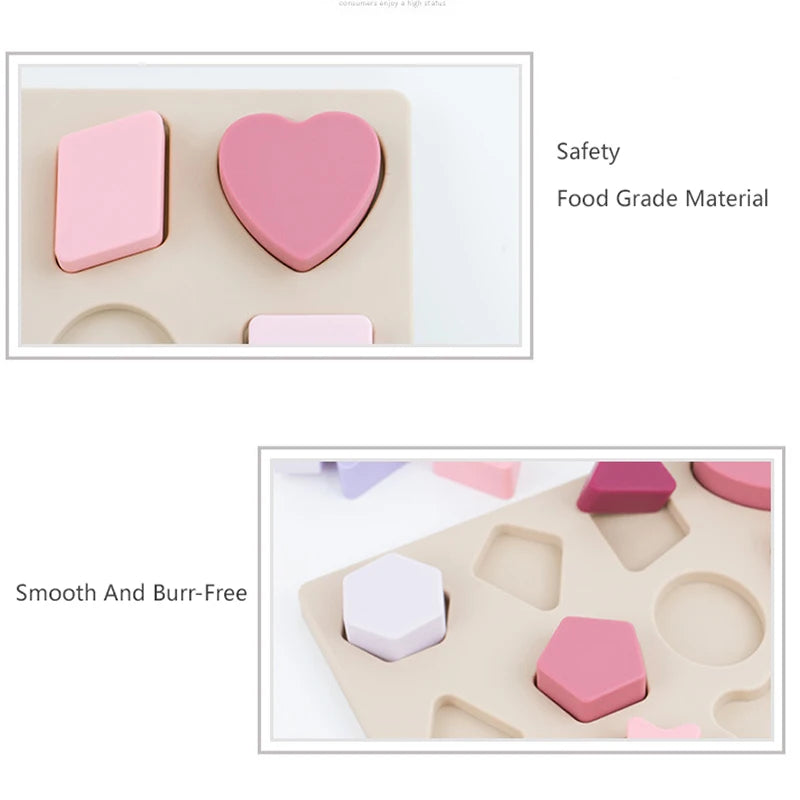 Puzzle a Incastro Montessori Impariamo le Forme Geometriche, Sagome in Legno o Silicone