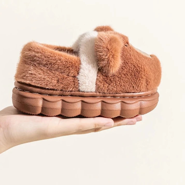 Chaussons antidérapants en forme d'animal, chauds et poilus