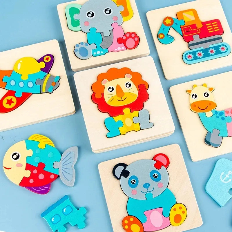 Puzzle Tangram in legno con animali e mezzi di trasporto