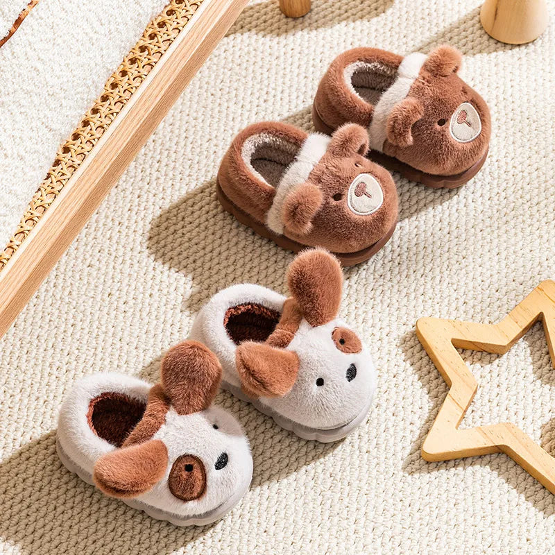 Chaussons antidérapants en forme d'animal, chauds et poilus