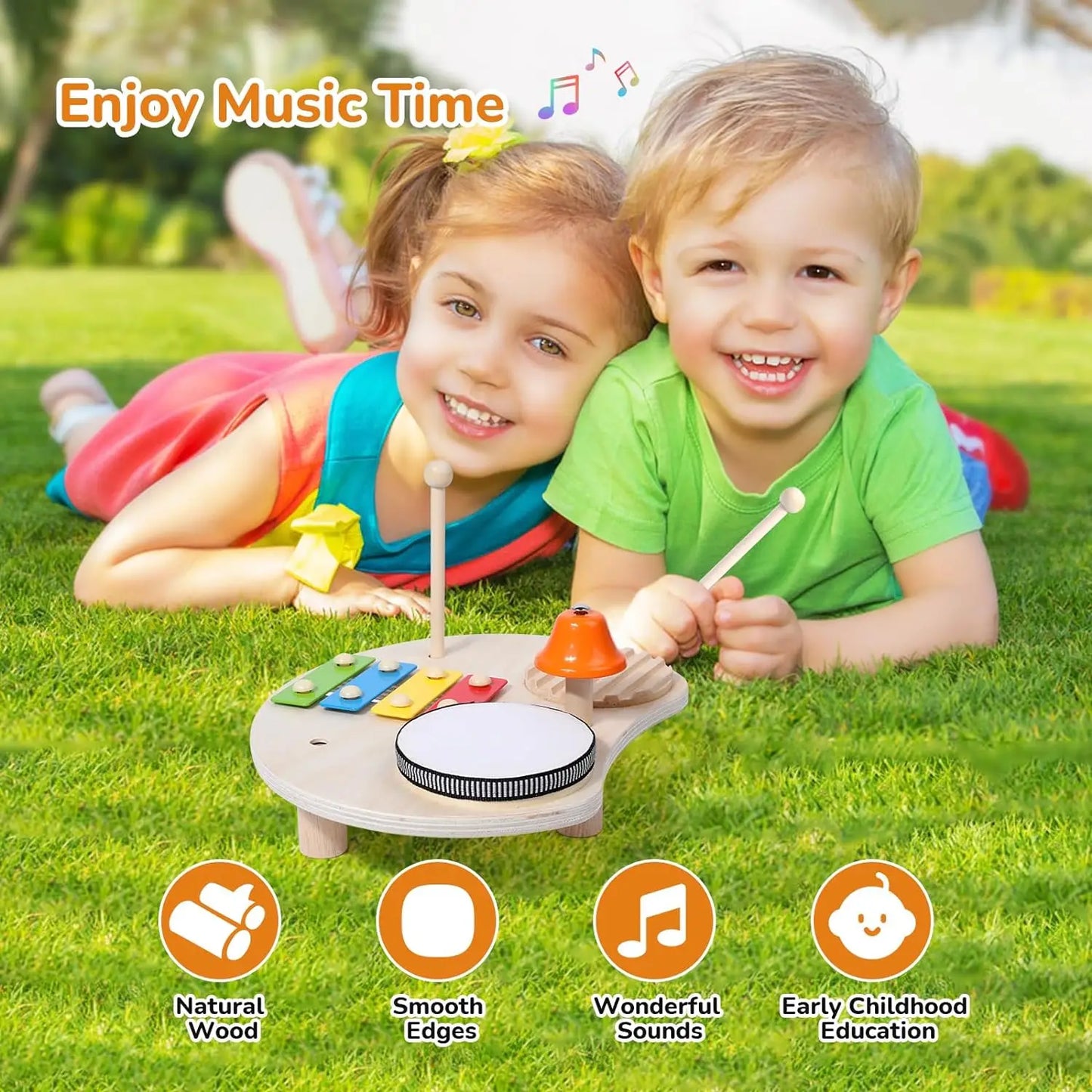 Set percussioni giocattolo Montessori in legno per bambini multivariante