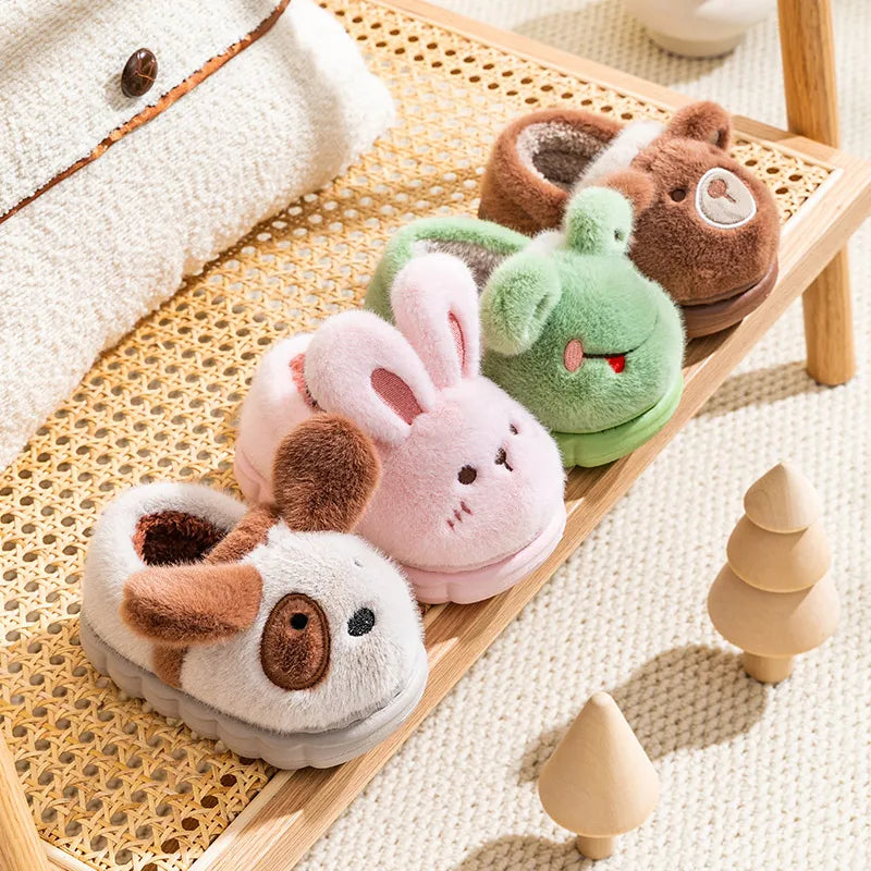 Chaussons antidérapants en forme d'animal, chauds et poilus