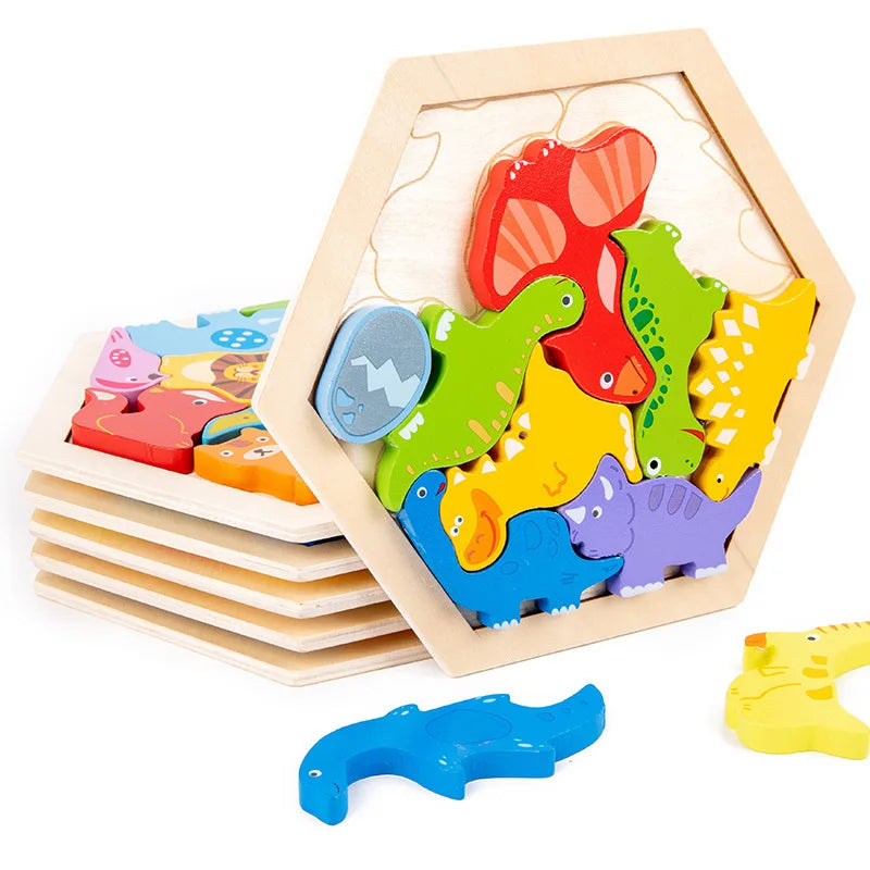 Puzzle tangram hexagonal en bois multivarié