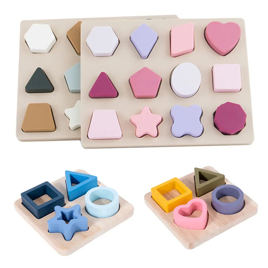 Puzzle a Incastro Montessori Impariamo le Forme Geometriche, Sagome in Legno o Silicone