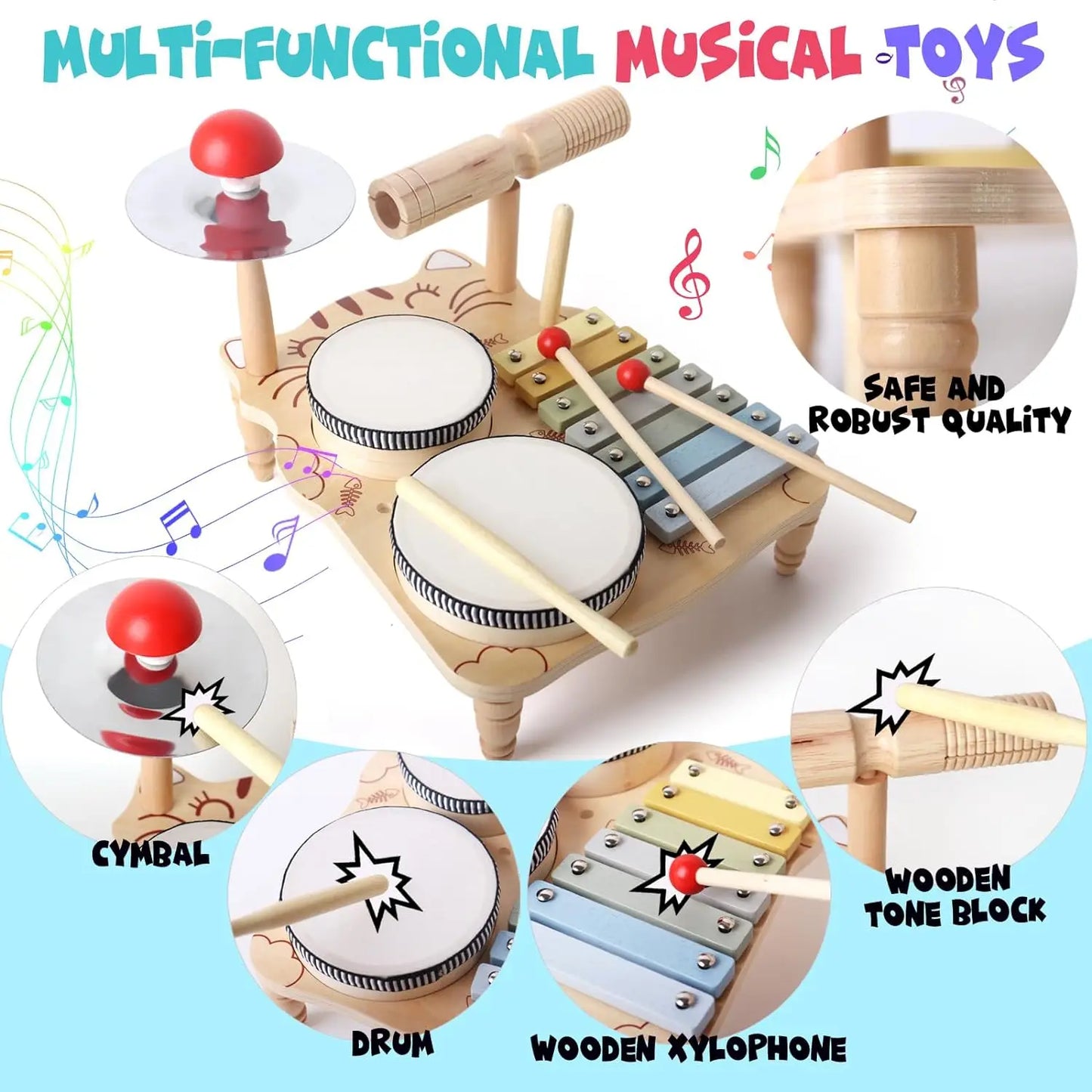 Set percussioni giocattolo Montessori in legno per bambini multivariante