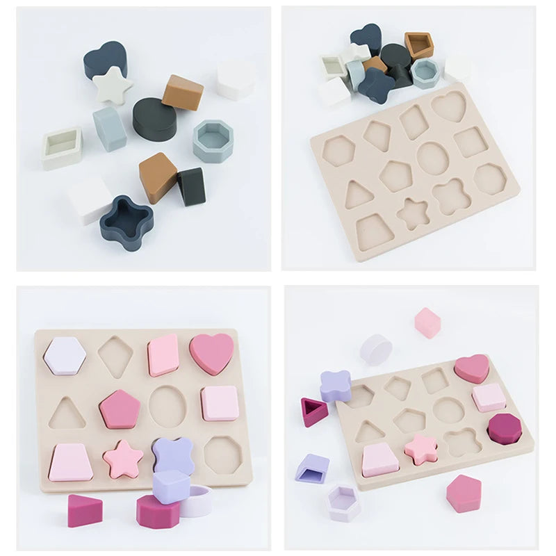 Puzzle a Incastro Montessori Impariamo le Forme Geometriche, Sagome in Legno o Silicone