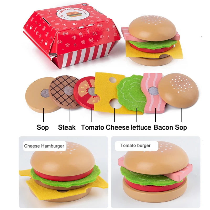 Set de juego de hamburguesas y patatas fritas.