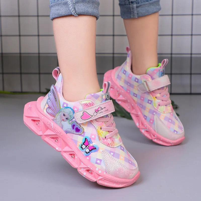 Chaussures de sport respirantes avec LED de dessin animé pour enfants
