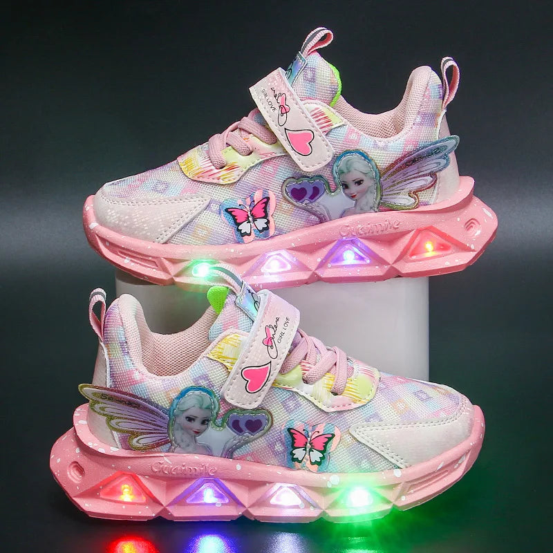 Chaussures de sport respirantes avec LED de dessin animé pour enfants