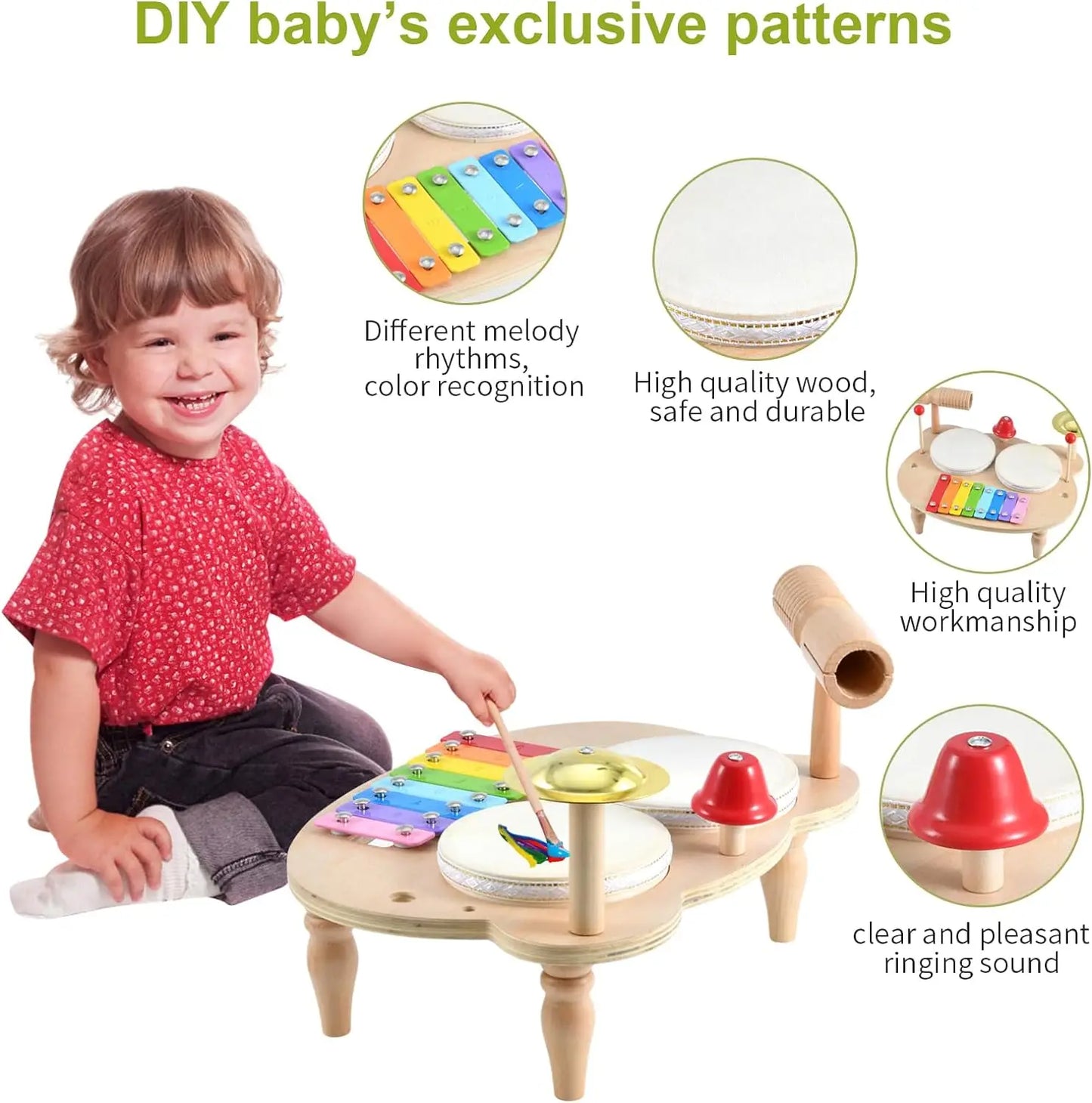 Set percussioni giocattolo Montessori in legno per bambini multivariante