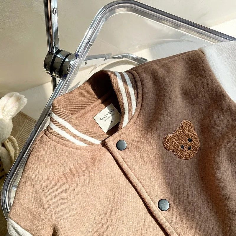 Veste polaire style collège pour enfants avec ours en peluche