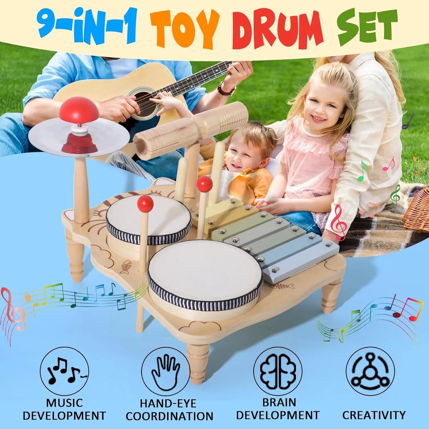 Set percussioni giocattolo Montessori in legno per bambini multivariante