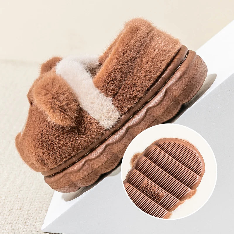 Chaussons antidérapants en forme d'animal, chauds et poilus