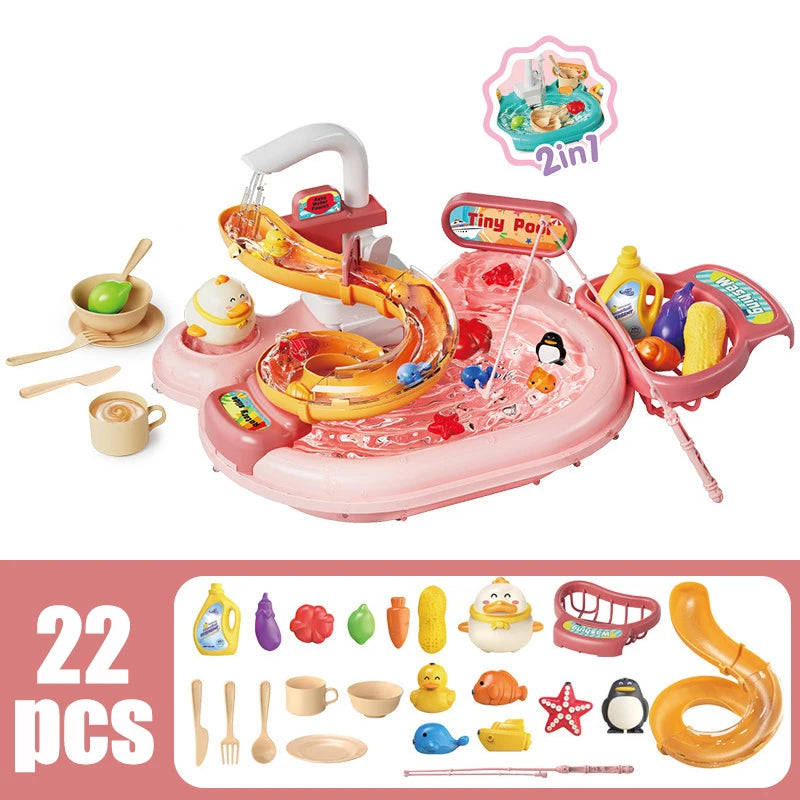Gioco 2-1 Pesca in Piscina & lava i piatti! con suoni e luci per bambini multivariante