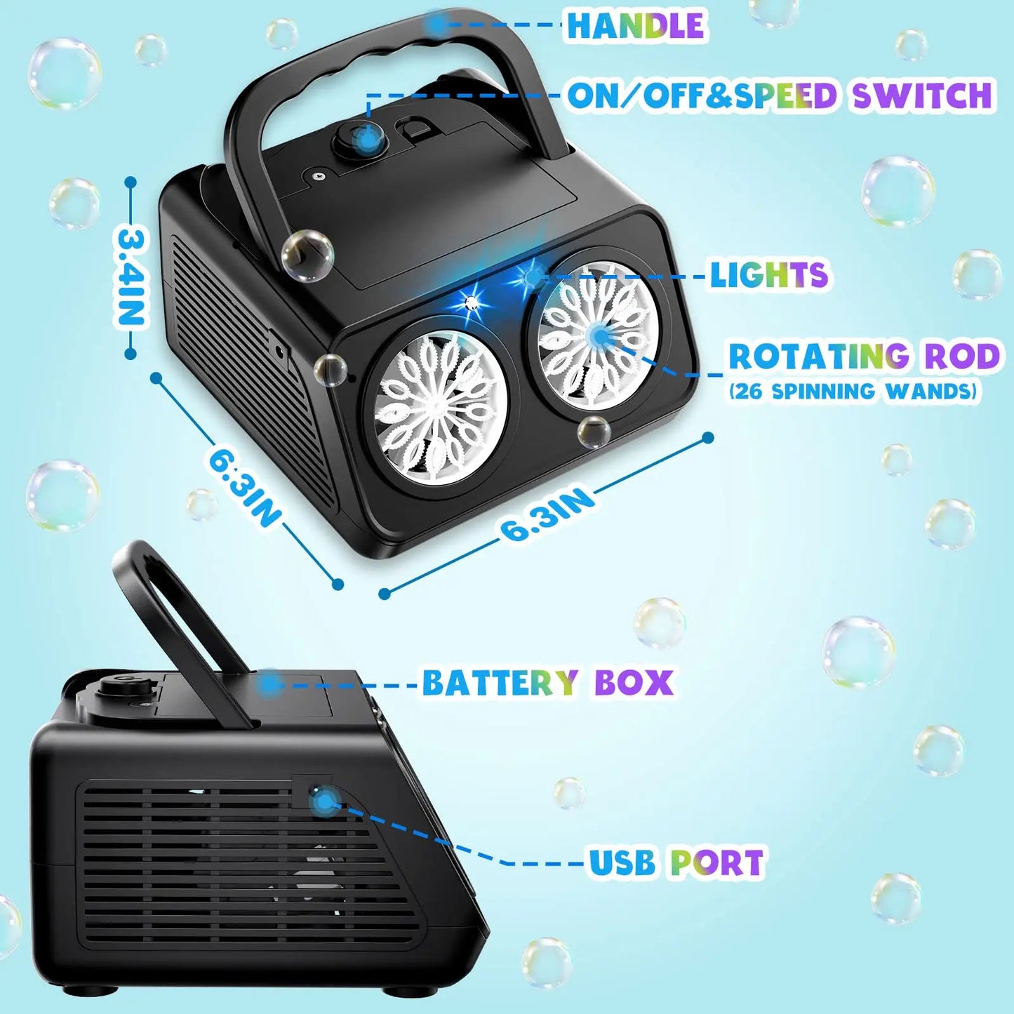 Macchina sparabolle portatile USB per feste con LED multivariante